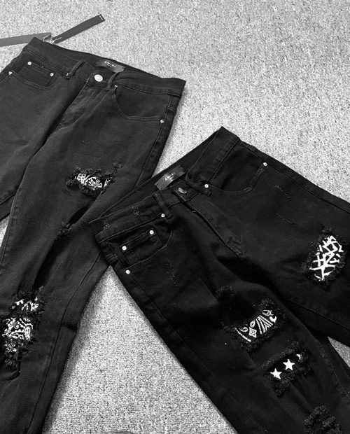 AMR CHESS PATCH DAMAGE JEANS
