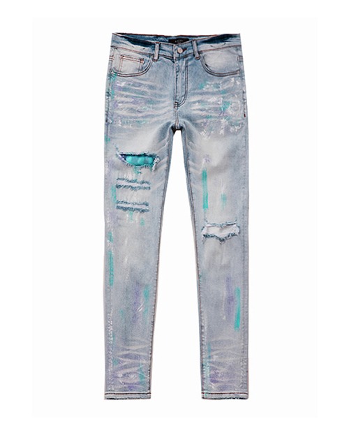 AMR BLUE TIEDYE PATCHWORK JEANS